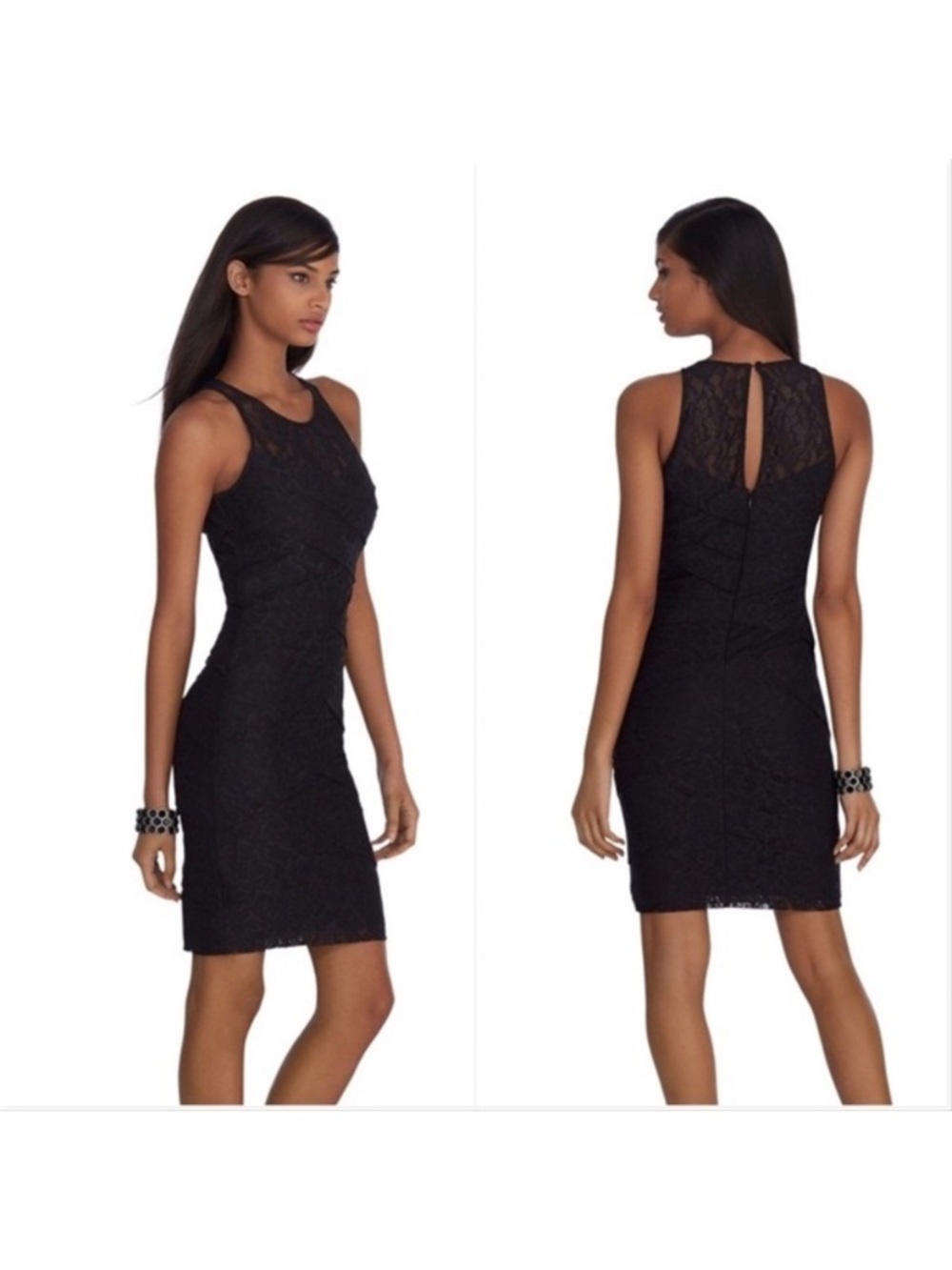 WHBM -Black Tiered Lace NWT $170 retail - Instantly Slimming Dress - Sz 10
